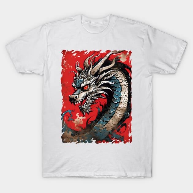 Chinese Red Dragon Art T-Shirt by VivaLaRetro